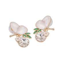 Load image into Gallery viewer, White Enamel Butterfly Stud Earrings with Clear Crystal Accents