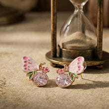 Load image into Gallery viewer, Pink Enamel Butterfly Stud Earrings with Crystal Accents