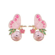 Load image into Gallery viewer, Pink Enamel Butterfly Stud Earrings with Crystal Accents