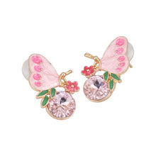 Load image into Gallery viewer, Pink Enamel Butterfly Stud Earrings with Crystal Accents