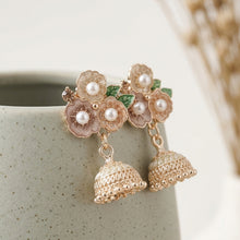 Load image into Gallery viewer, Floral Enamel Jhumka Earrings with Faux Pearls