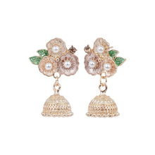 Load image into Gallery viewer, Floral Enamel Jhumka Earrings with Faux Pearls