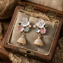 Load image into Gallery viewer, Floral Butterfly Jhumka Earrings with Enamel Detail
