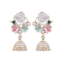 Load image into Gallery viewer, Floral Butterfly Jhumka Earrings with Enamel Detail