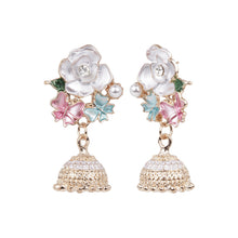 Load image into Gallery viewer, Floral Butterfly Jhumka Earrings with Enamel Detail