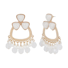 Load image into Gallery viewer, Gold White Stone Chandelier Earrings with Pearl Fringe