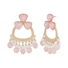 Load image into Gallery viewer, Rose Quartz Chandbali Earrings with Pearl Fringe