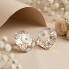 Load image into Gallery viewer, Large Emerald-Cut Crystal Flower Stud 1-Pair Set