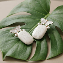 Load image into Gallery viewer, White Butterfly Marble Drop Earrings with Pearl Accents