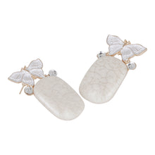 Load image into Gallery viewer, White Butterfly Marble Drop Earrings with Pearl Accents