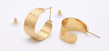 Load image into Gallery viewer, Silver Wide Ribbed Hoop Earrings
