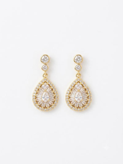 Golden Aura Baguette American Diamond Drop Earrings