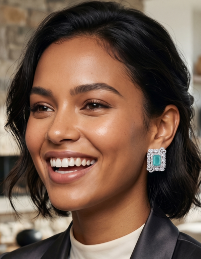 Aqua Regale American Diamond Statement Studs