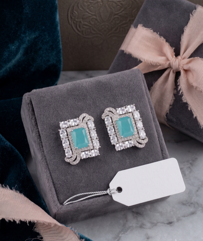 Aqua Regale American Diamond Statement Studs