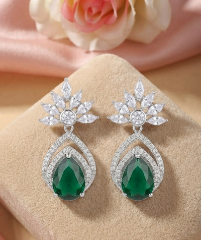 Emerald Crown American Diamond Pear Drop Earrings