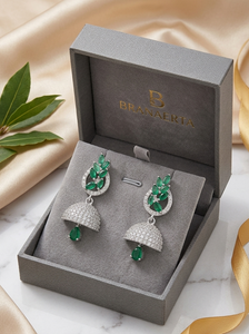 Emerald Vine American Diamond Jhumka Earrings