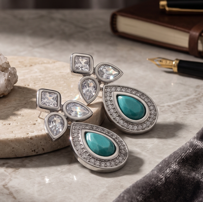 Turquoise Heirloom American Diamond Drop Earrings