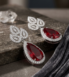 Scarlet Crown Ruby Red American Diamond Drop Earrings