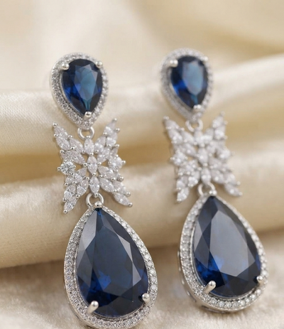 Sapphire Wing American Diamond Drop Earrings