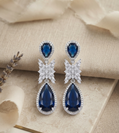 Sapphire Wing American Diamond Drop Earrings