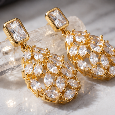 Gilded Lattice American Diamond Teardrop Earrings