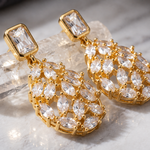 Gilded Lattice American Diamond Teardrop Earrings