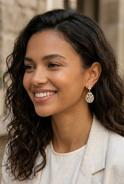 Gilded Lattice American Diamond Teardrop Earrings