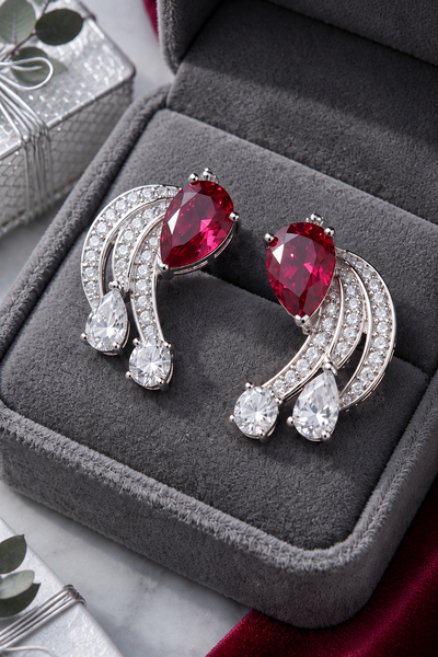 Crimson Arc American Diamond Stud Earrings