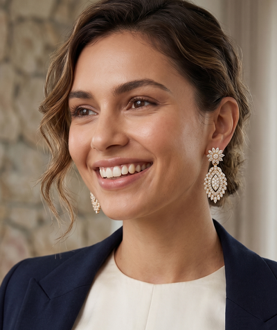 Imperial Petal American Diamond Drop Earrings