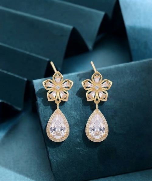 Blossom Royale American Diamond Pear Drop Earrings