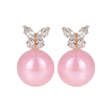 Load image into Gallery viewer, Pink Pearl Butterfly Stud Earrings