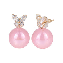 Load image into Gallery viewer, Pink Pearl Butterfly Stud Earrings