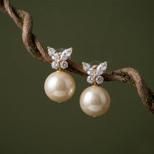 Load image into Gallery viewer, Gold Crystal Butterfly Pearl Drop Earrings