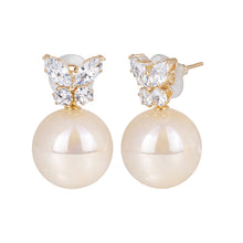 Load image into Gallery viewer, Gold Crystal Butterfly Pearl Drop Earrings
