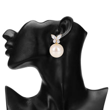 Load image into Gallery viewer, Gold Crystal Butterfly Pearl Drop Earrings