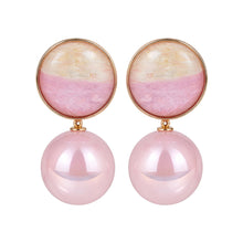 Load image into Gallery viewer, Pink Pearl Drop Earrings with Two-Tone Studs