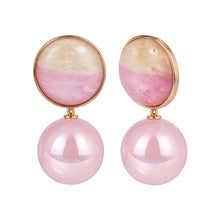 Load image into Gallery viewer, Pink Pearl Drop Earrings with Two-Tone Studs