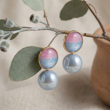 Load image into Gallery viewer, Gold Bi-Color Stone and Blue Pearl Drop Earrings