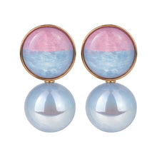 Load image into Gallery viewer, Gold Bi-Color Stone and Blue Pearl Drop Earrings