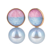 Load image into Gallery viewer, Gold Bi-Color Stone and Blue Pearl Drop Earrings