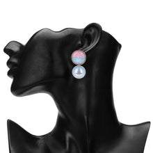 Load image into Gallery viewer, Gold Bi-Color Stone and Blue Pearl Drop Earrings