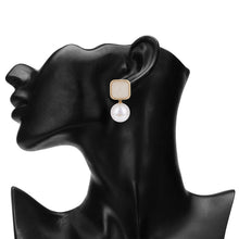Load image into Gallery viewer, Gold Square Crackle and Pearl Drop Earrings