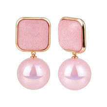 Load image into Gallery viewer, Gold Square Crackle and Pink Pearl Drop Earrings