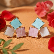 Load image into Gallery viewer, Geometric Pastel Faux-Stone Square Cluster Stud 1-Pair Set
