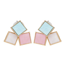 Load image into Gallery viewer, Geometric Pastel Faux-Stone Square Cluster Stud 1-Pair Set