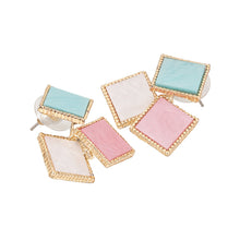 Load image into Gallery viewer, Geometric Pastel Faux-Stone Square Cluster Stud 1-Pair Set