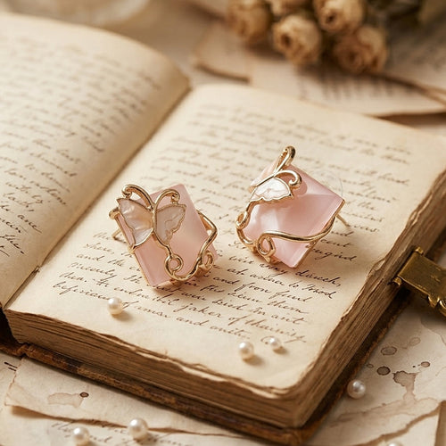 Pink Faux-Stone Butterfly Wrap Stud 1-Pair Set