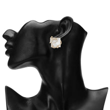 Load image into Gallery viewer, White Cat Eye Stone Stud Earrings with Gold Butterfly Filigree