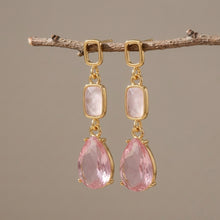 Load image into Gallery viewer, Pink Crystal Teardrop and Faux-Stone Linear Drop 1-Pair Set