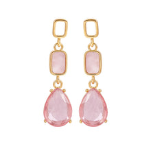 Load image into Gallery viewer, Pink Crystal Teardrop and Faux-Stone Linear Drop 1-Pair Set